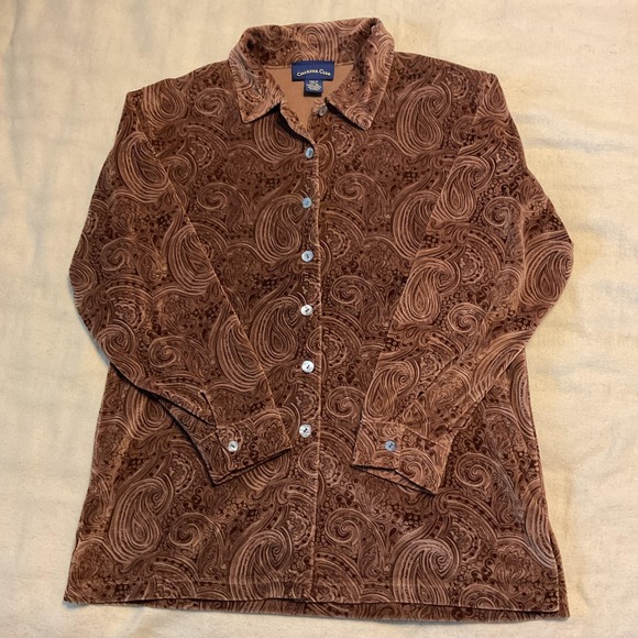 Charter Club Tops - Charter Club Shirt Womens Medium‎ Brown Paisley Velour Button Front Long Sleeve